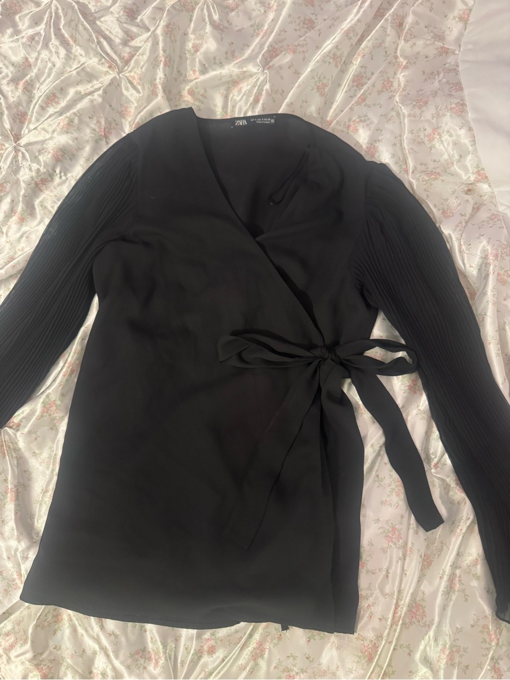Zara Black Wrap Top with Waist Tie